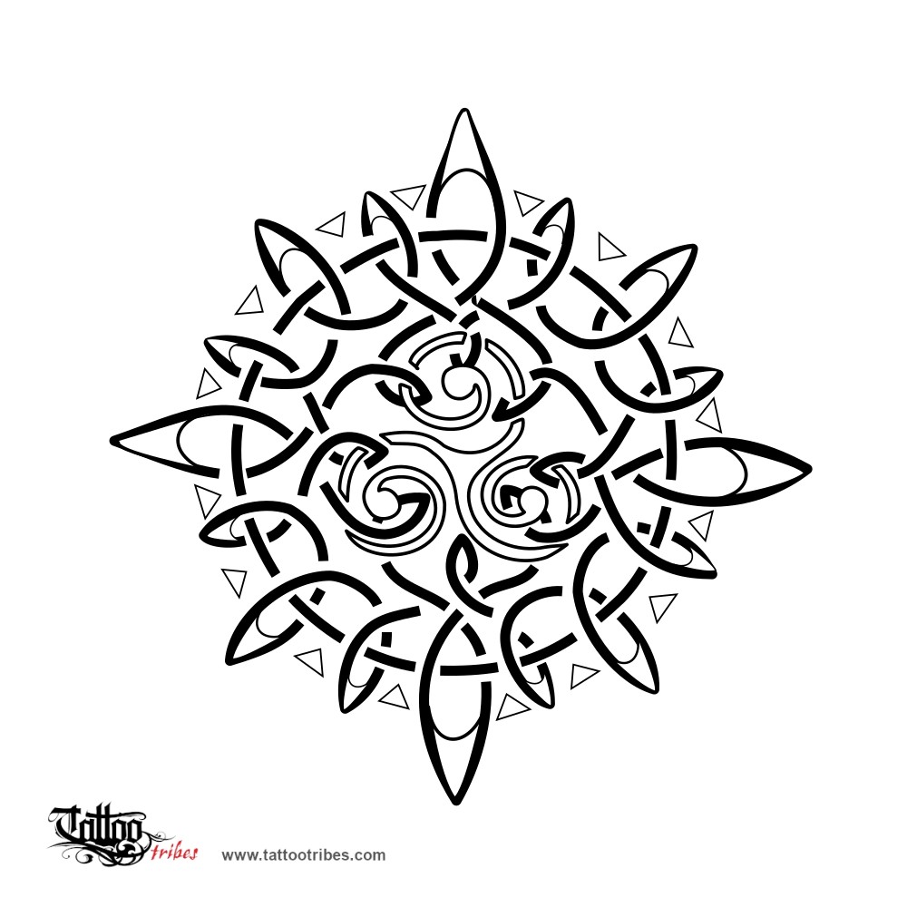 Stencil outline of Sun and triskell, Eternity, life downloadable hi-res tattoo stencil