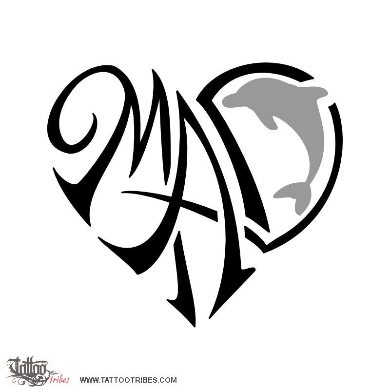 Tattoo image of M+A+D heart, Bond downloadable hi-res tattoo flash design