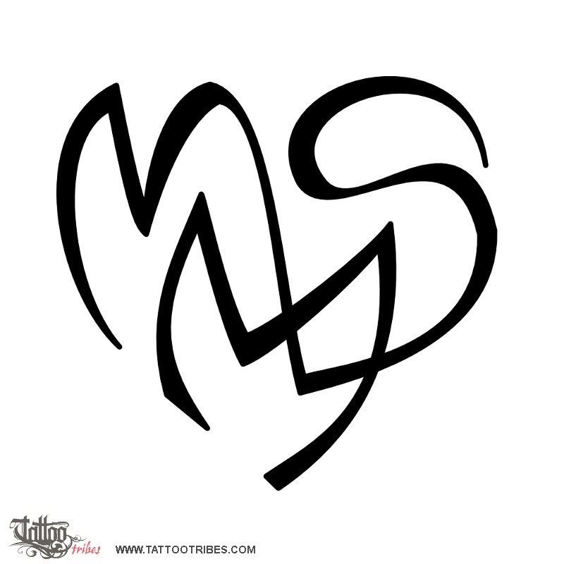 Tattoo image of M+M+S heart, Love downloadable hi-res tattoo flash design