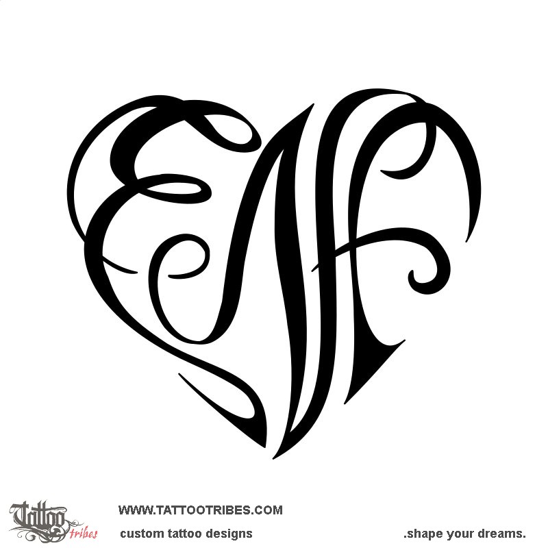 Tattoo image of ENF heart, Bond downloadable hi-res tattoo flash design