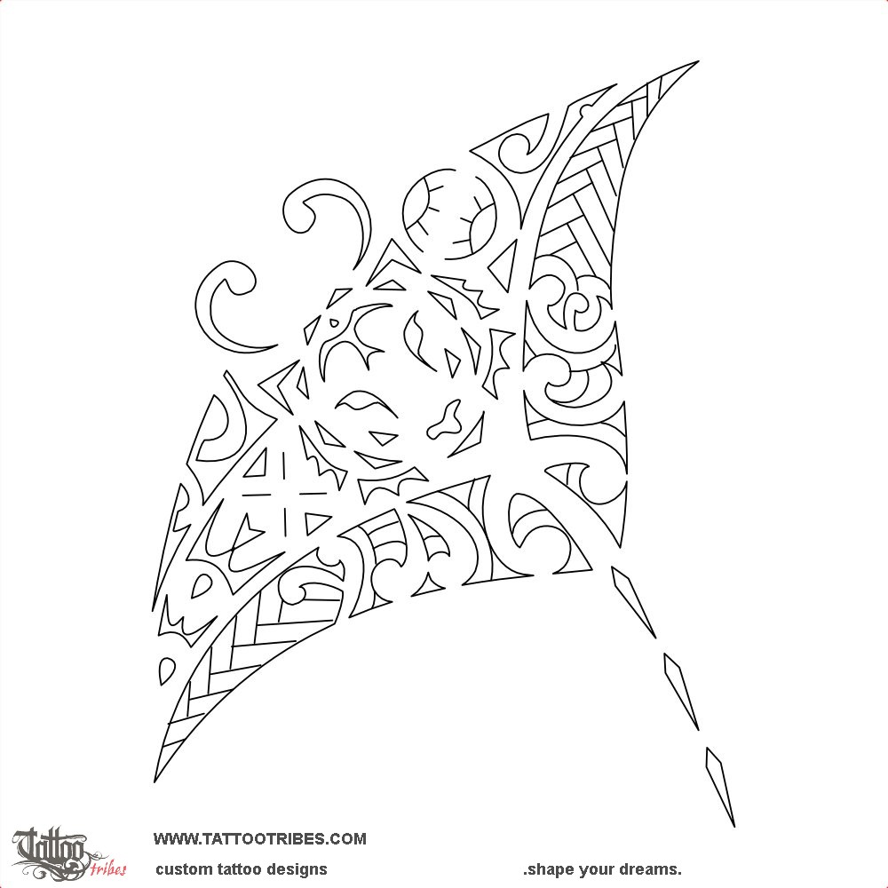 Stencil outline of Tiger and manta, Protector downloadable hi-res tattoo stencil