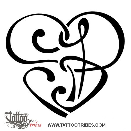 Tattoo image of S+B heart, Union downloadable hi-res tattoo flash design