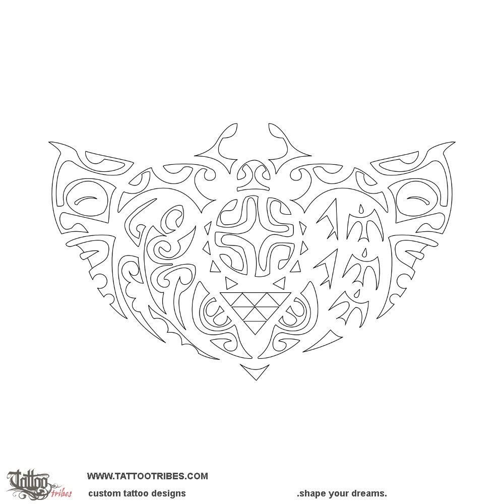 Stencil outline of Reretau, In harmony downloadable hi-res tattoo stencil