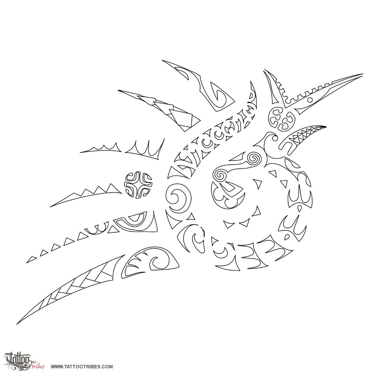 Stencil outline of Spiraling sun, Life, new start downloadable hi-res tattoo stencil