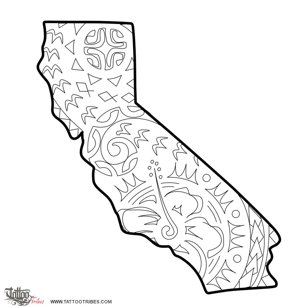 Stencil outline of California, Voyage downloadable hi-res tattoo stencil