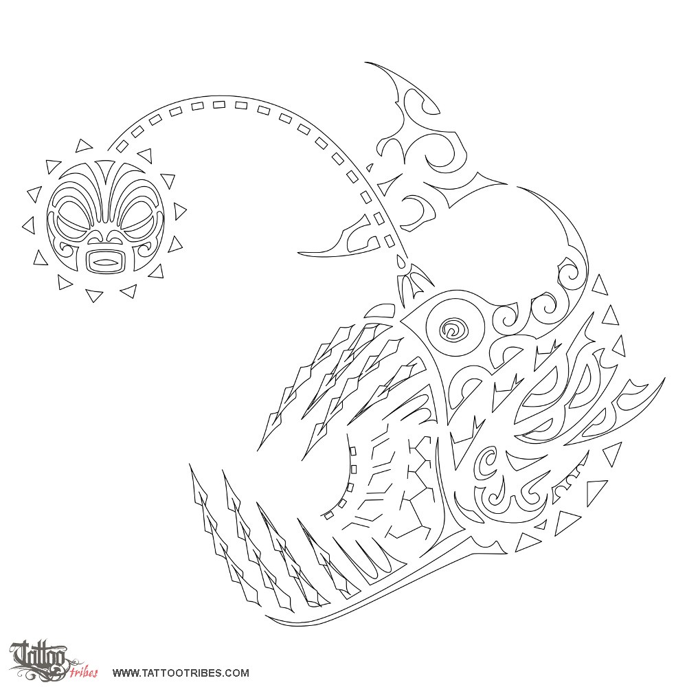Stencil outline of Angler fish, Light in darkness downloadable hi-res tattoo stencil