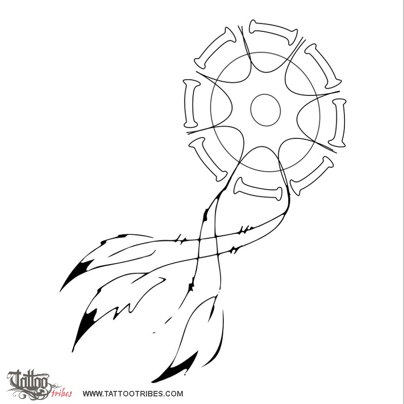 Stencil outline of Dreamcatcher, Protection downloadable hi-res tattoo stencil