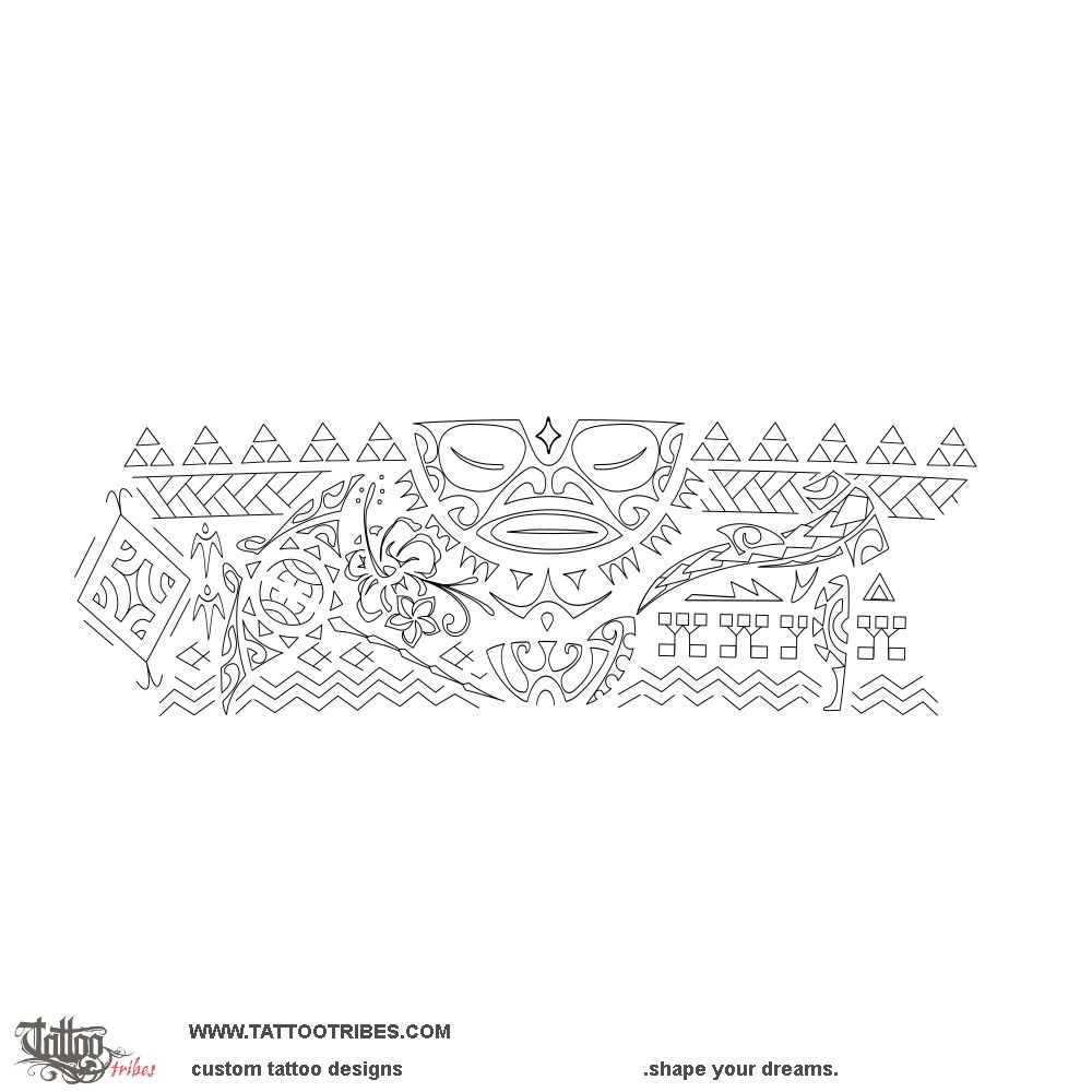 Stencil outline of Koa wahine band, Warrior woman downloadable hi-res tattoo stencil