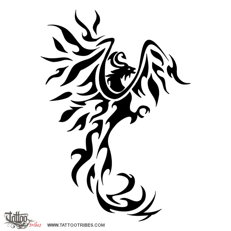 Tattoo image of Phoenix and V, Rebirth, safety downloadable hi-res tattoo flash design