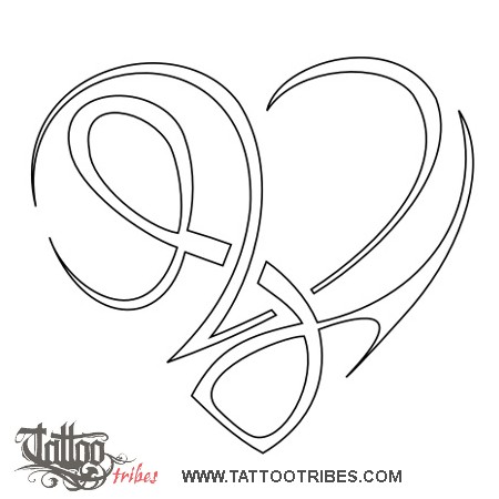 Stencil outline of V+L heart, Love, bond downloadable hi-res tattoo stencil