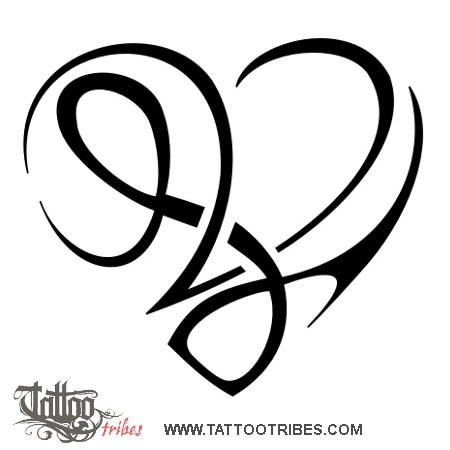 Tattoo image of V+L heart, Love, bond downloadable hi-res tattoo flash design