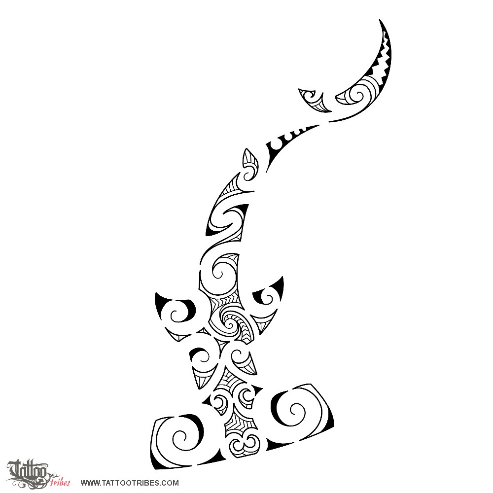 Tattoo image of Maori styled hammerhead shark, Maori series: WATER downloadable hi-res tattoo flash design