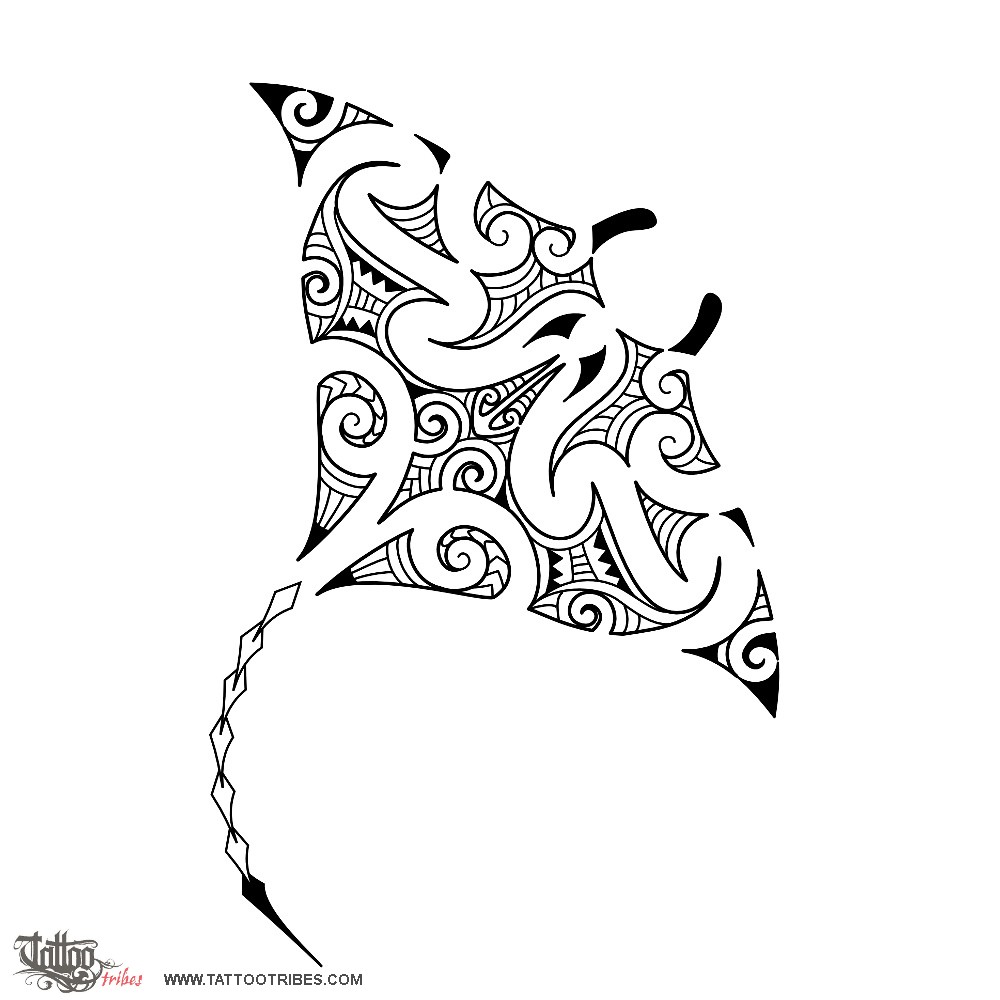 Tattoo image of Maori style manta, Maori series: WATER downloadable hi-res tattoo flash design