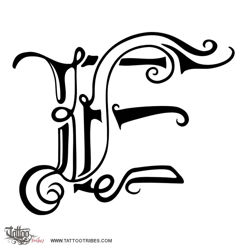 Tattoo image of Letter E, Alphabet downloadable hi-res tattoo flash design