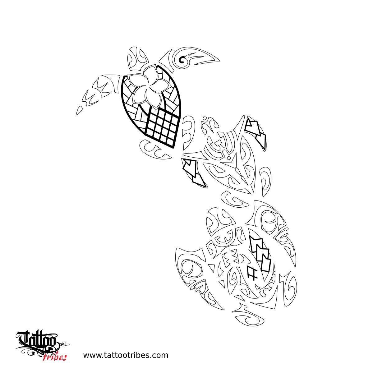 three polynesian turtles family tattoo stencil downloadable hi-res tattoo stencil