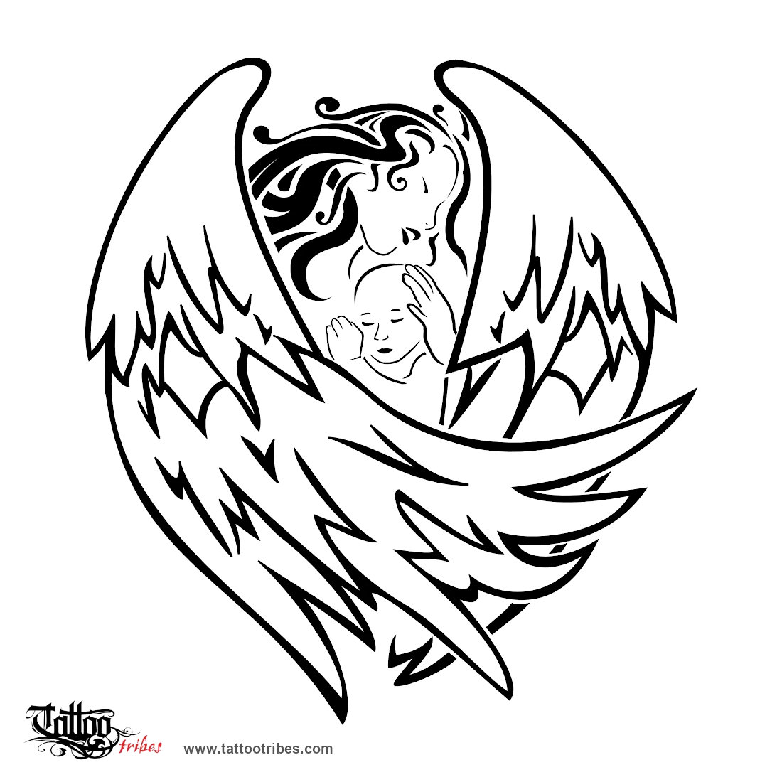 Tattoo image of Angel and baby, Birth, protection, love downloadable hi-res tattoo flash design