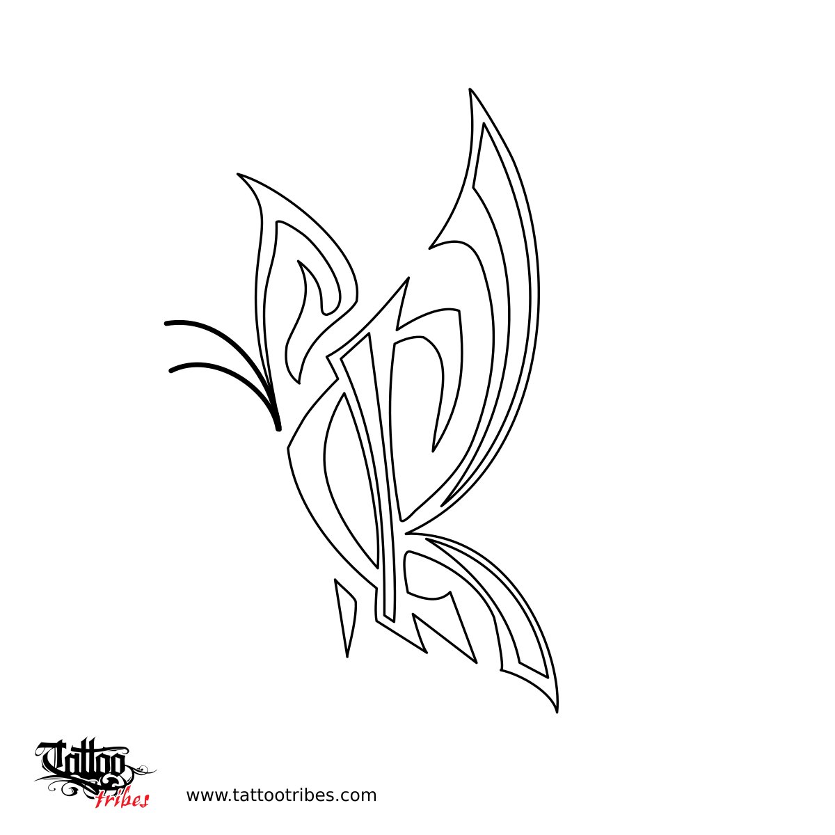 Small C+K tribal butterfly tattoo stencil downloadable hi-res tattoo stencil