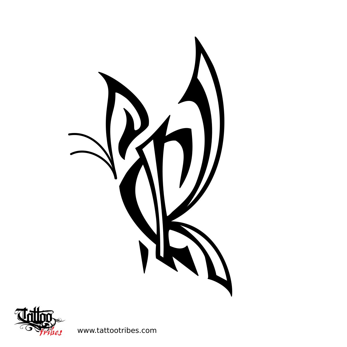 Small C+K tribal butterfly tattoo flash downloadable hi-res tattoo flash design