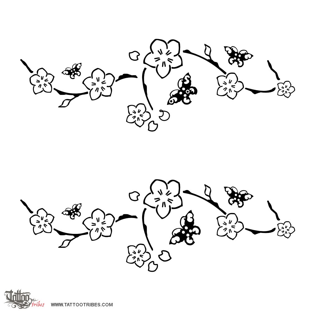 Tattoo image of Butteflies among the cherry trees, Loving life, freedom downloadable hi-res tattoo flash design