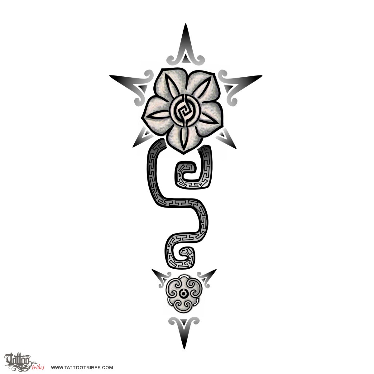 Tattoo image of Aztec flower, Friendship, freedom downloadable hi-res tattoo flash design