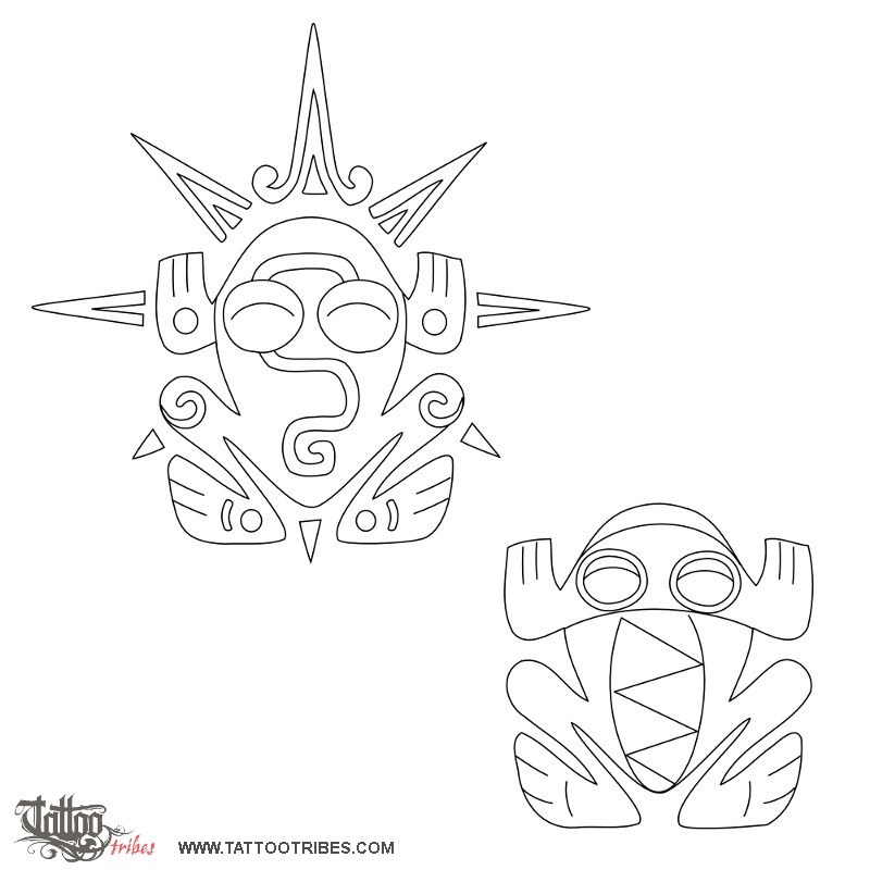Stencil outline of Mayan frog, Life downloadable hi-res tattoo stencil