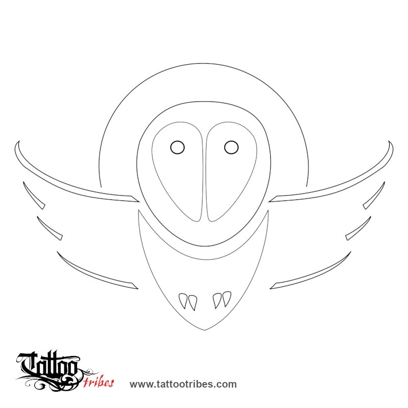 Stencil outline of Barn owl, Vision, magic downloadable hi-res tattoo stencil