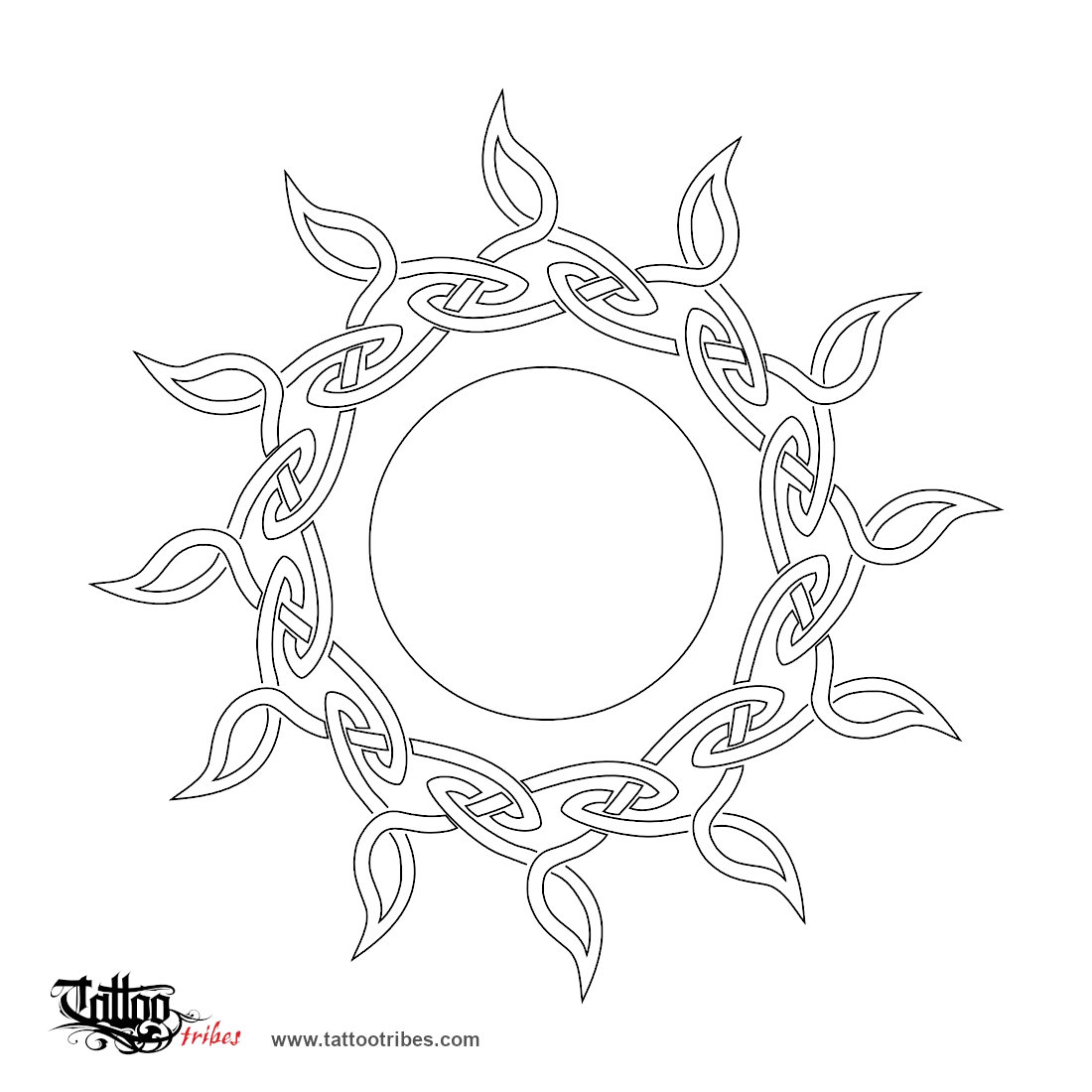 Stencil outline of Celtic sun, Eternity downloadable hi-res tattoo stencil