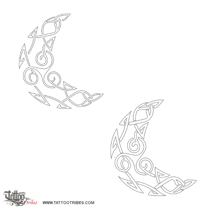 Stencil outline of Triskell Moon, Femininity, eternity downloadable hi-res tattoo stencil