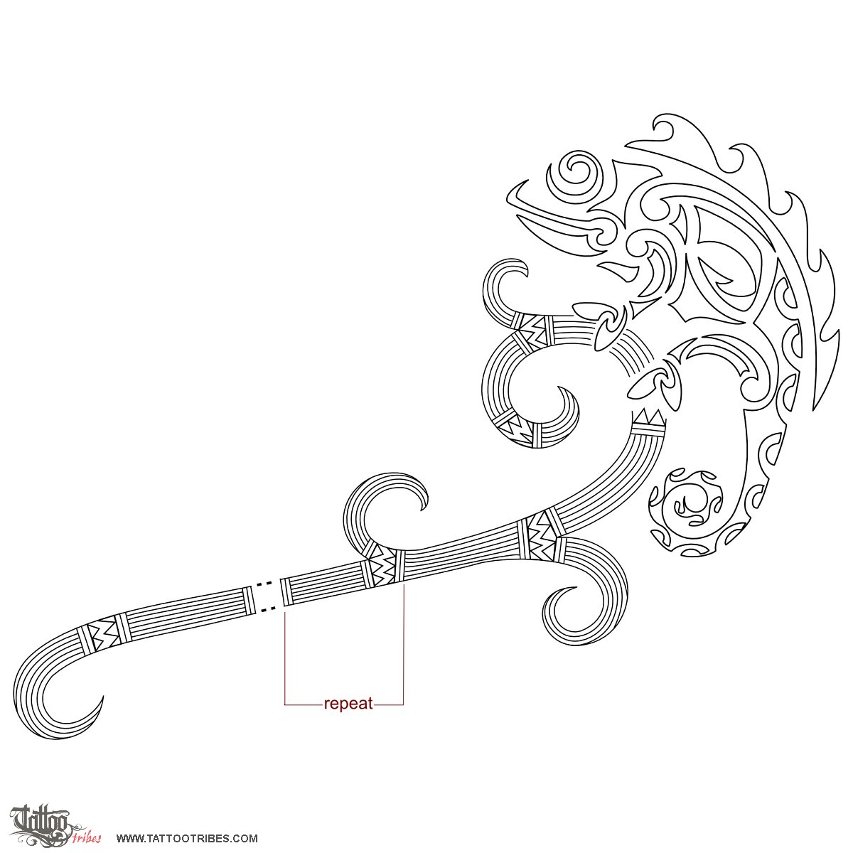 Stencil outline of Taurangi, Changeable downloadable hi-res tattoo stencil