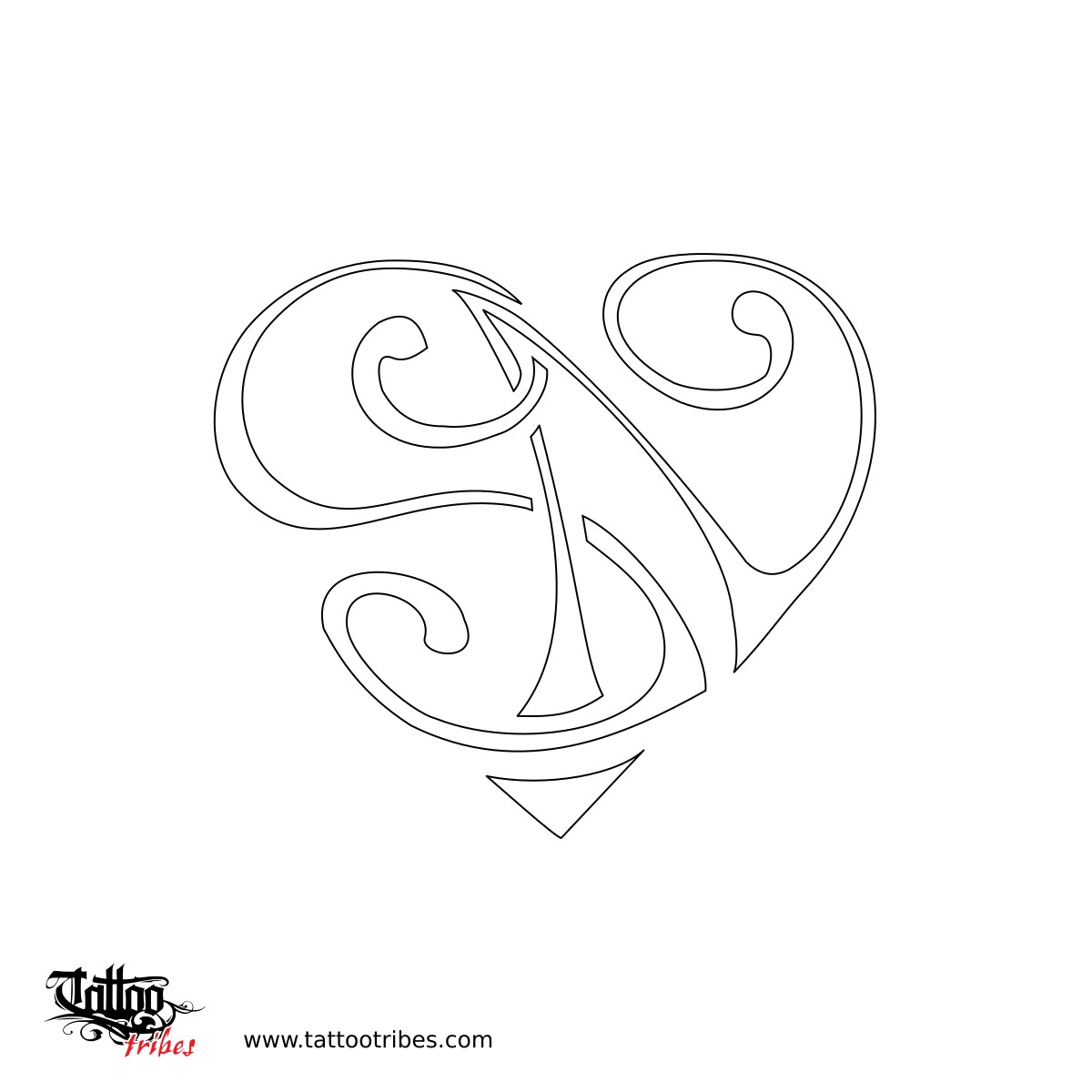 F+N heart tattoo stencil outline downloadable hi-res tattoo stencil