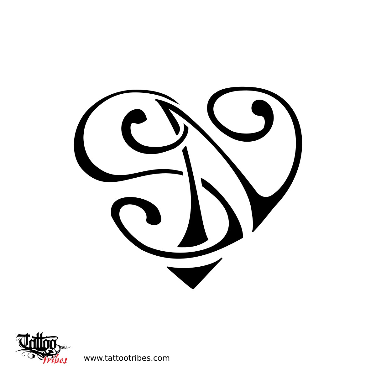 F+N heart tattoo flash downloadable hi-res tattoo flash design