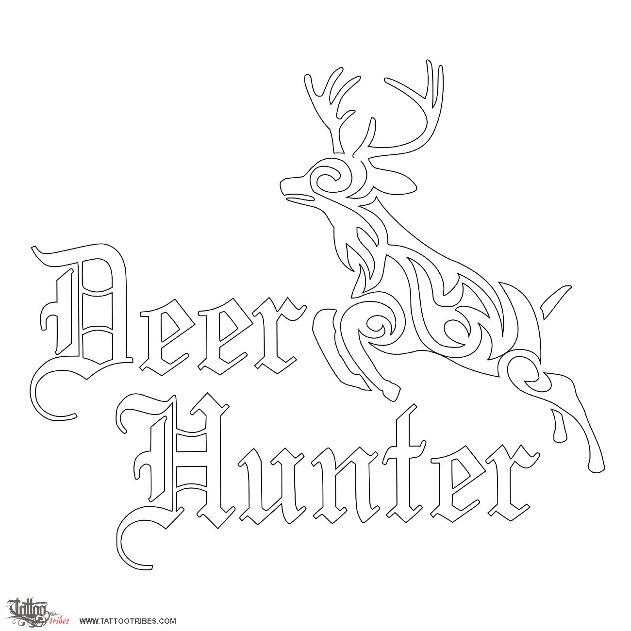 Stencil outline of Deer Hunter, Requested by Bo downloadable hi-res tattoo stencil