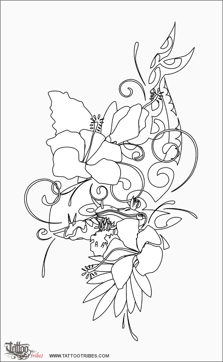 Stencil outline of Orca and flowers, Dragon coverup downloadable hi-res tattoo stencil