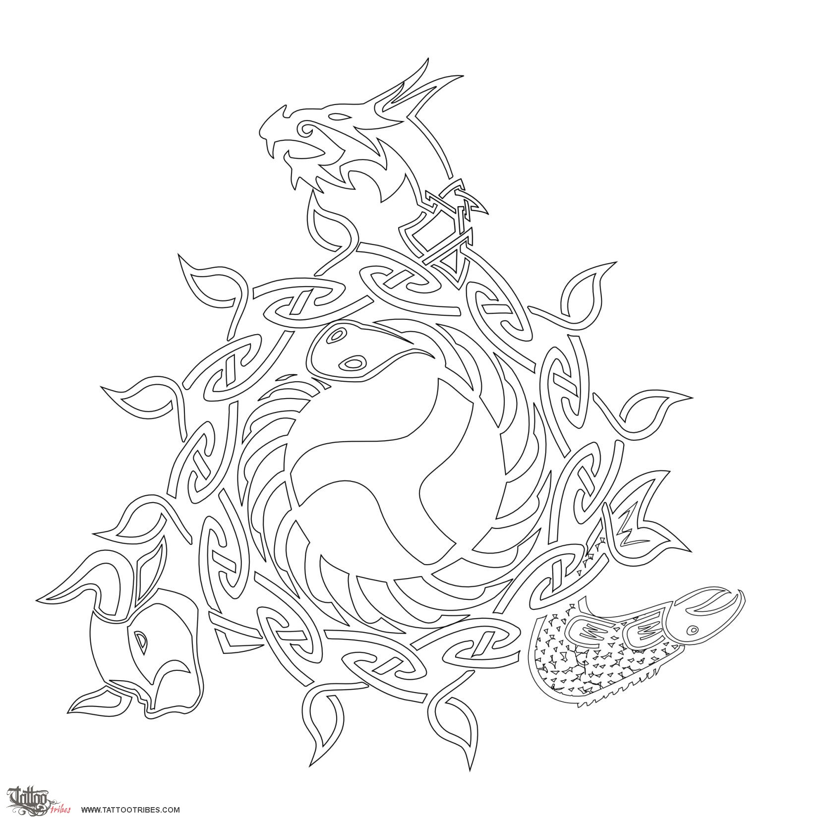 Stencil outline of Elemental Union, Essence downloadable hi-res tattoo stencil