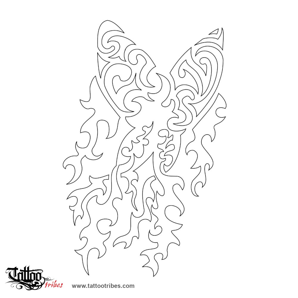 Stencil outline of Fire butterfly, Transformation downloadable hi-res tattoo stencil