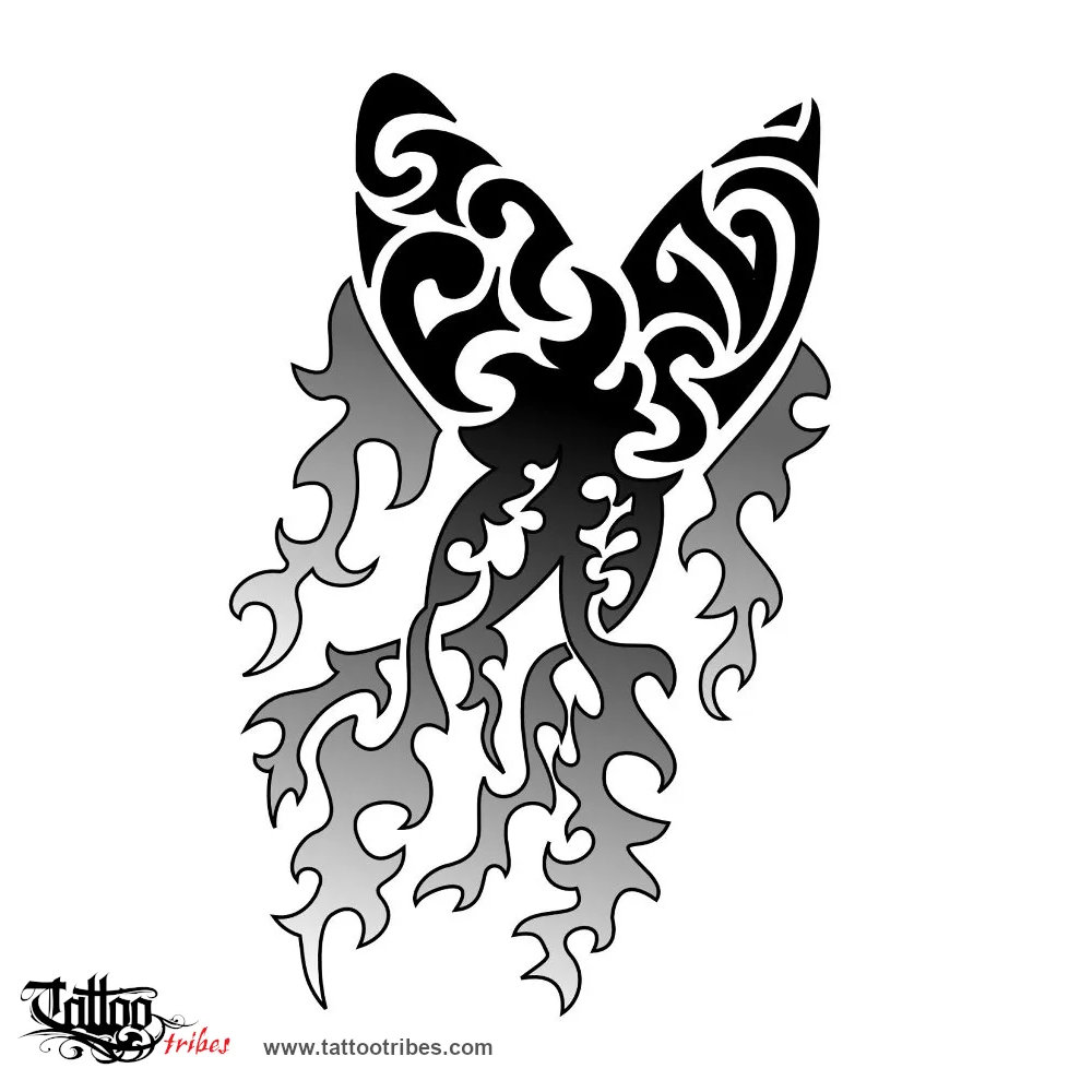 Tattoo image of Fire butterfly, Transformation downloadable hi-res tattoo flash design