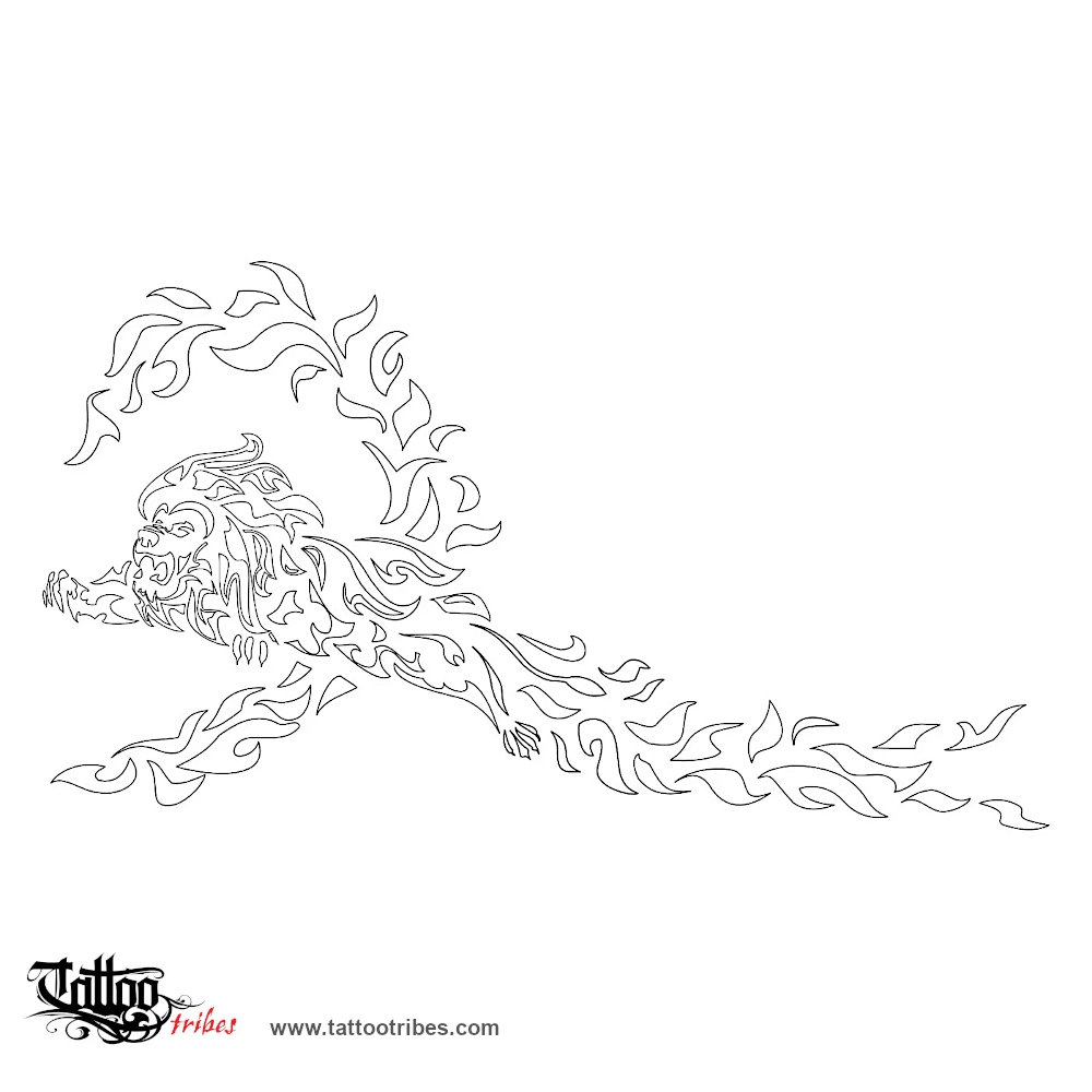 Stencil outline of Lion of fire, Conquest downloadable hi-res tattoo stencil