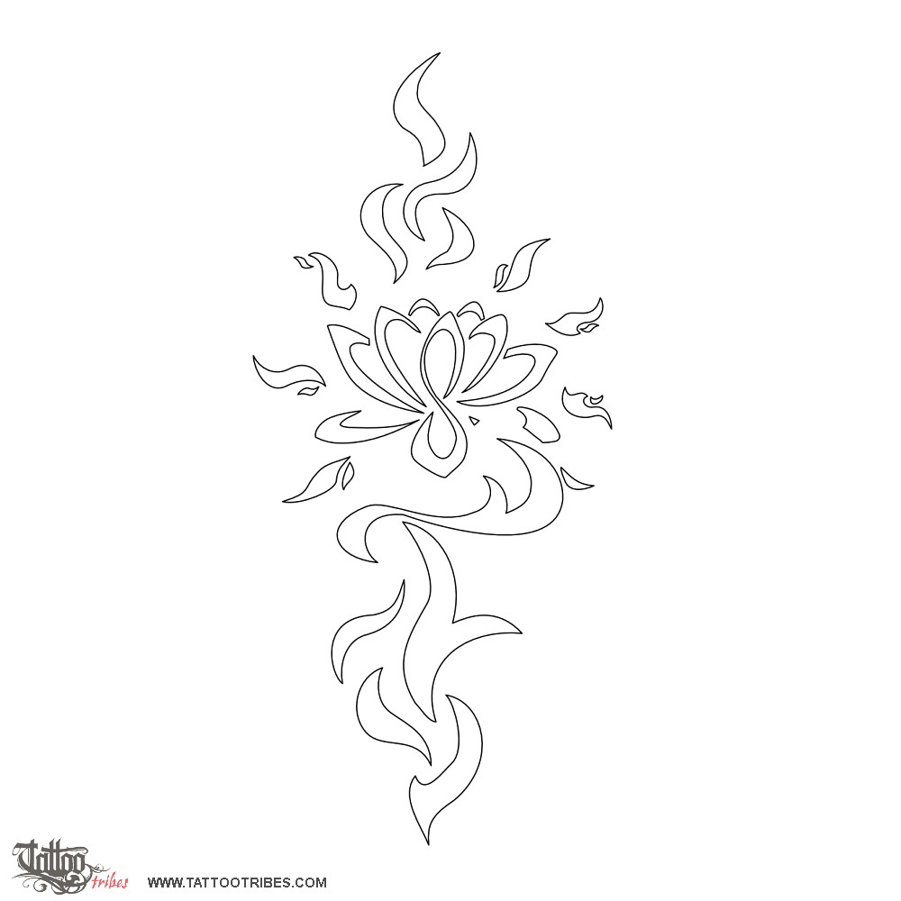 Stencil outline of Lotus fire, New birth, turning point downloadable hi-res tattoo stencil