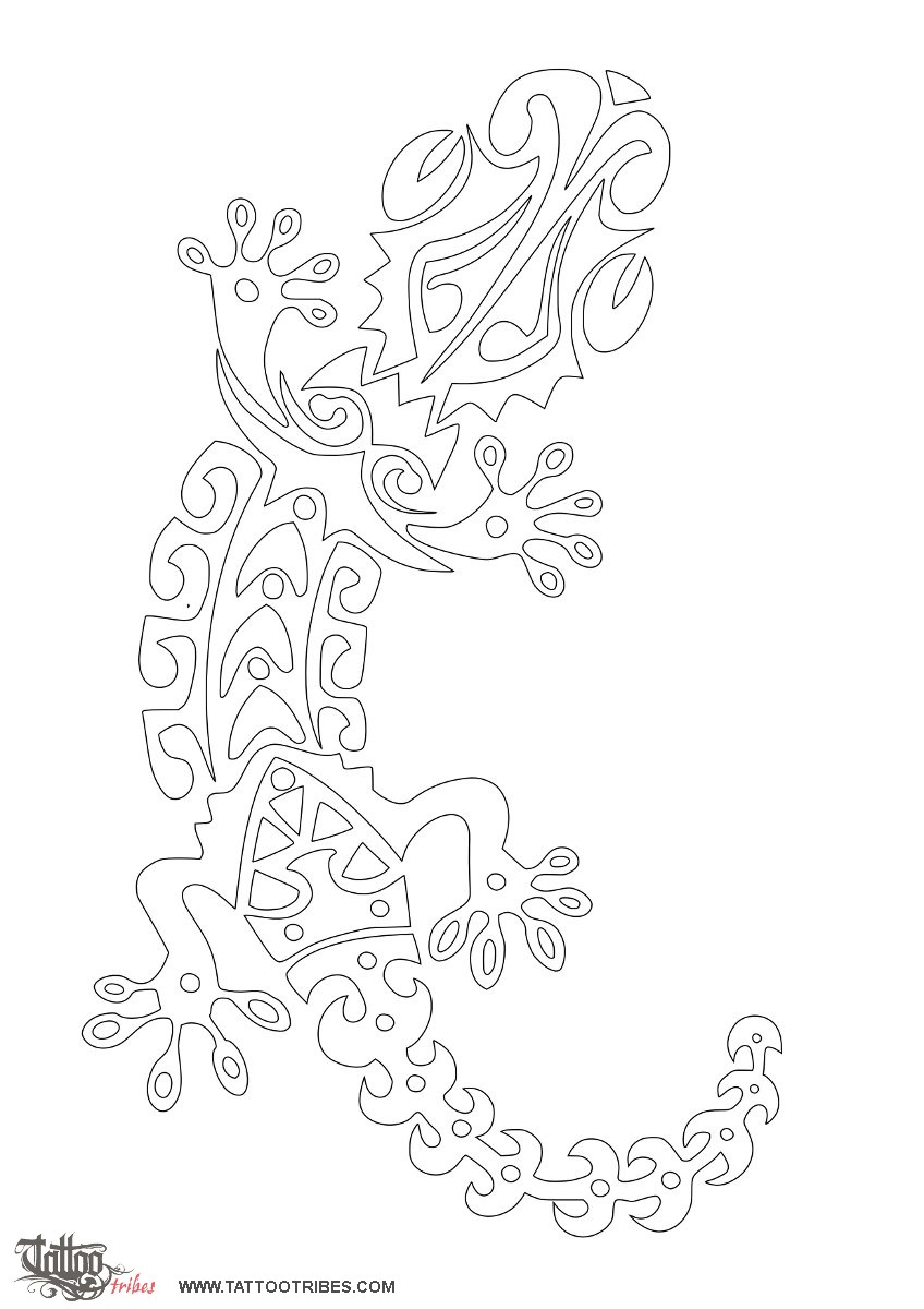 Stencil outline of Gecko, Protection downloadable hi-res tattoo stencil