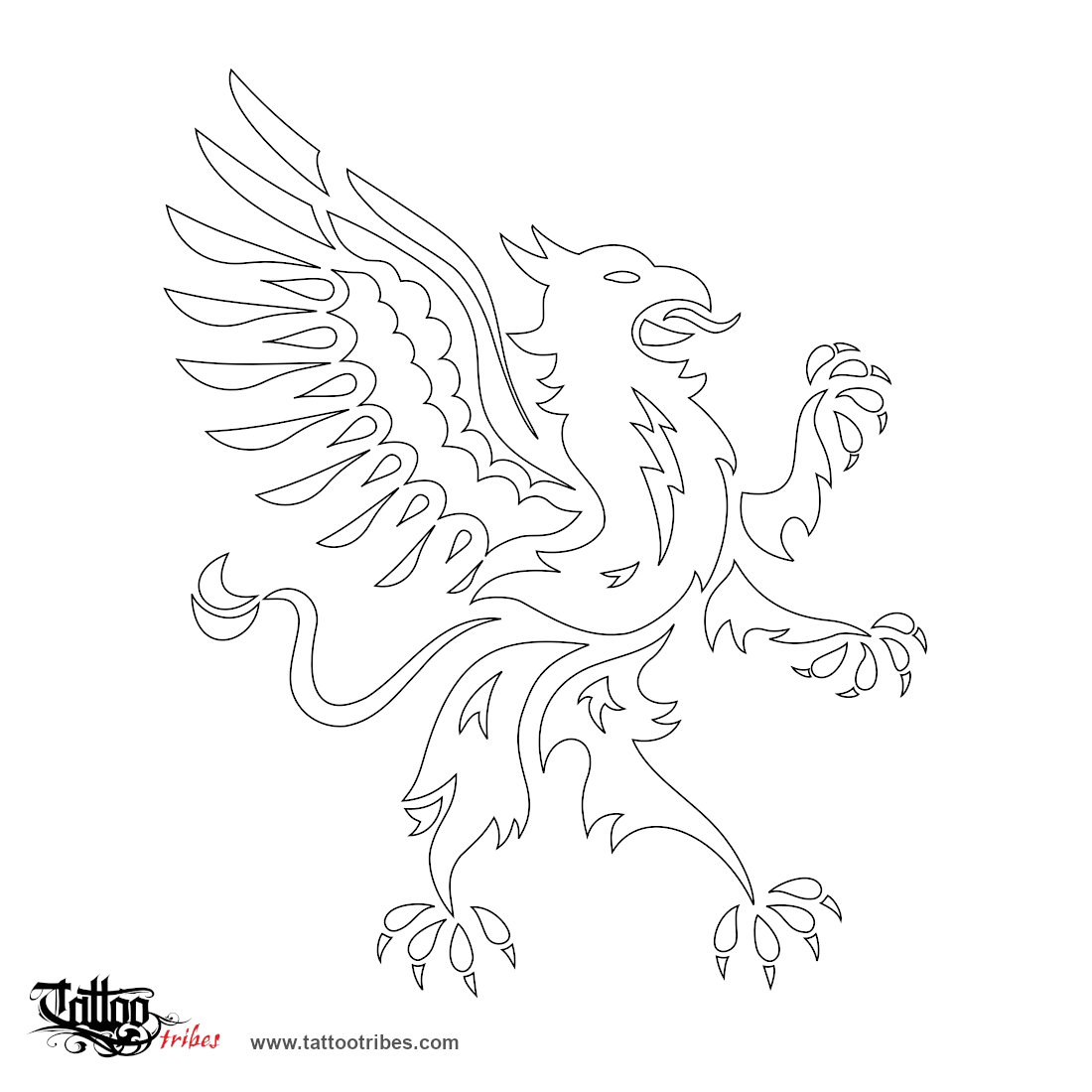 Stencil outline of Griffin, Power and perfection. Vigilance. downloadable hi-res tattoo stencil