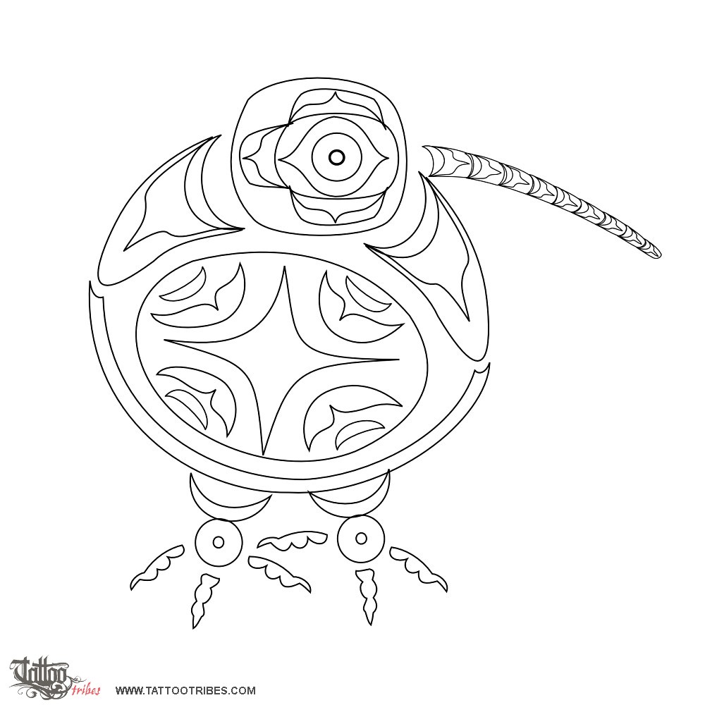 Stencil outline of Haida Kiwi, Generosity, NZ downloadable hi-res tattoo stencil