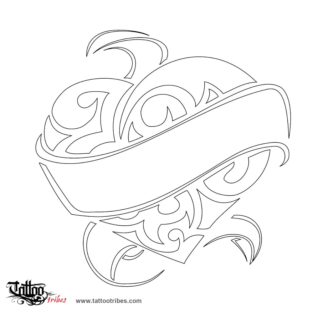 Stencil outline of Heart and banner, Devotion downloadable hi-res tattoo stencil