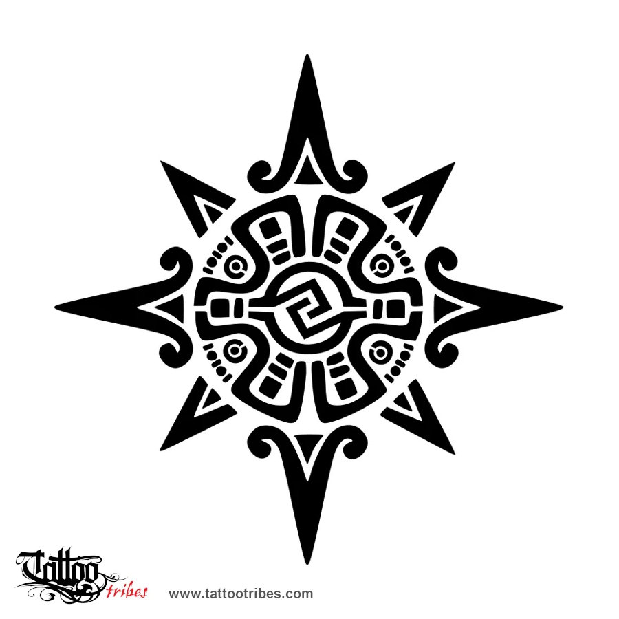 Tattoo image of Aztec star, Sun, union downloadable hi-res tattoo flash design