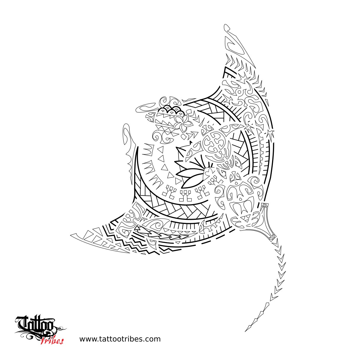 Polynesian manta with three turtles tattoo stencil downloadable hi-res tattoo stencil