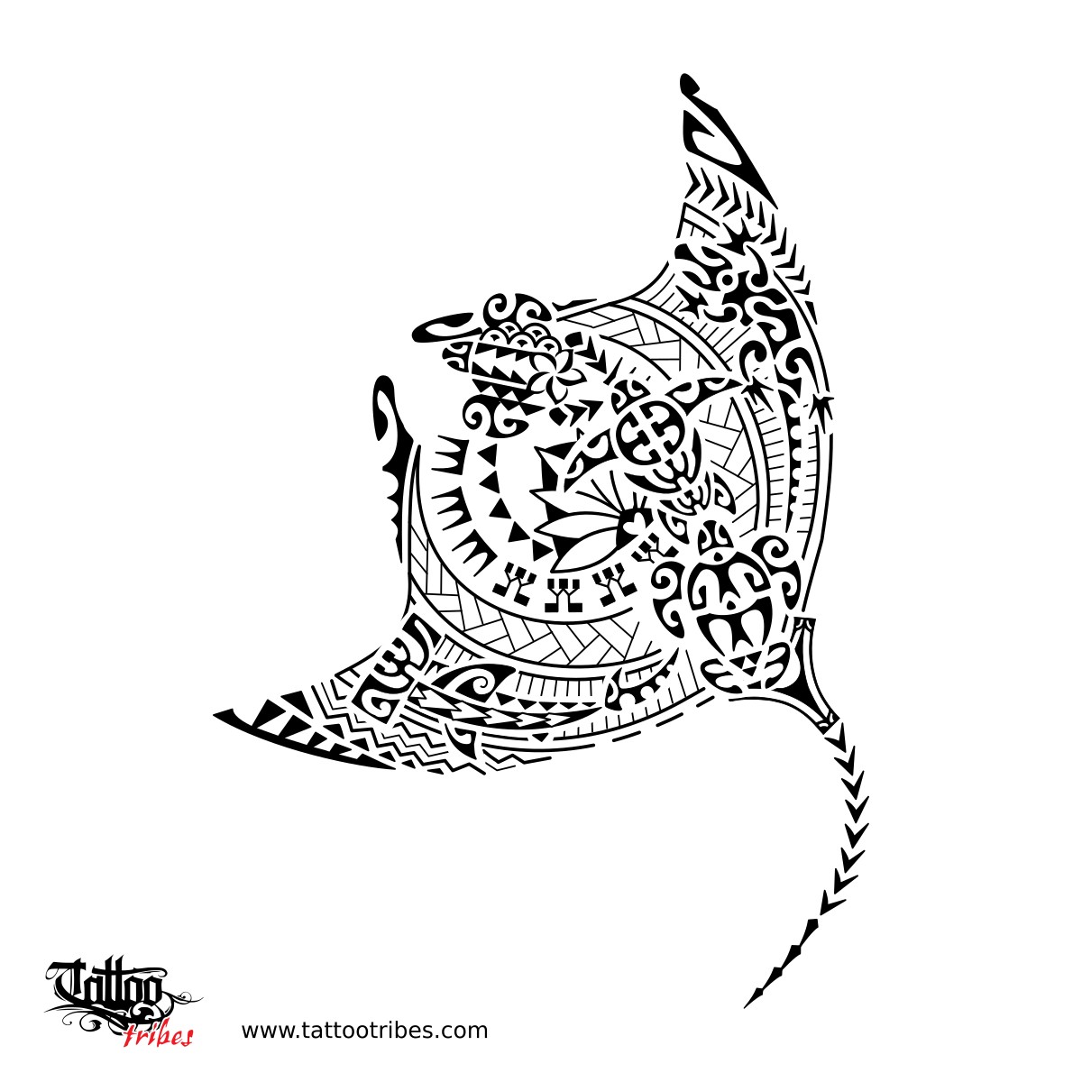 Polynesian manta with three turtles tattoo flash downloadable hi-res tattoo flash design