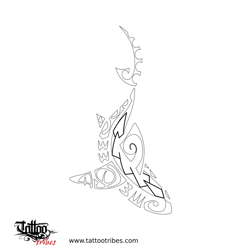 Small Polynesian shark tattoo for the forearm - stencil outline downloadable hi-res tattoo stencil