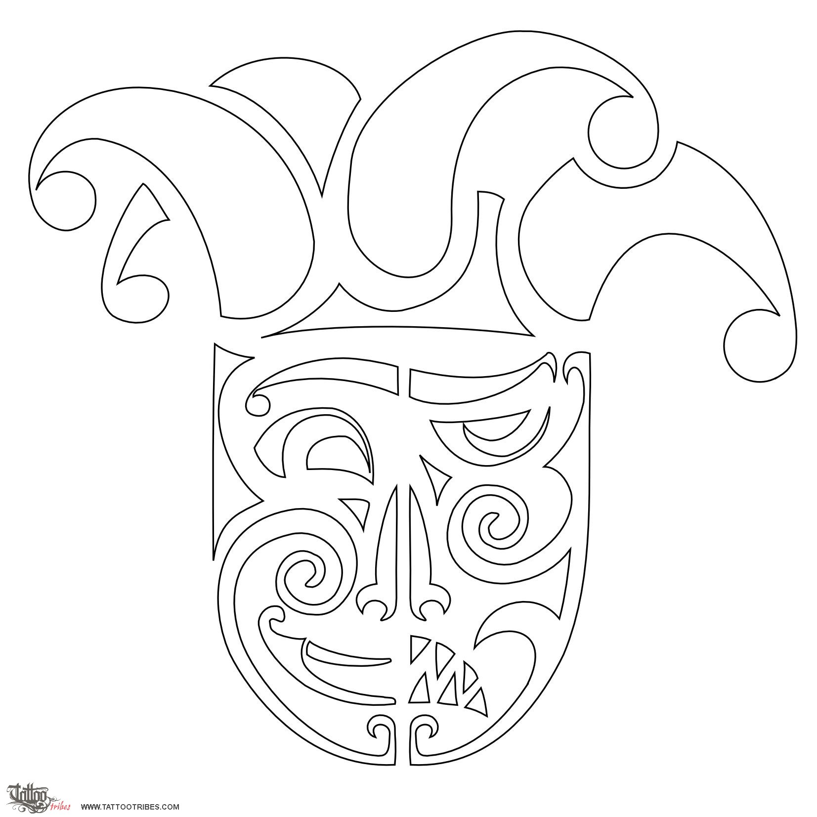 Stencil outline of Joker, Duality downloadable hi-res tattoo stencil
