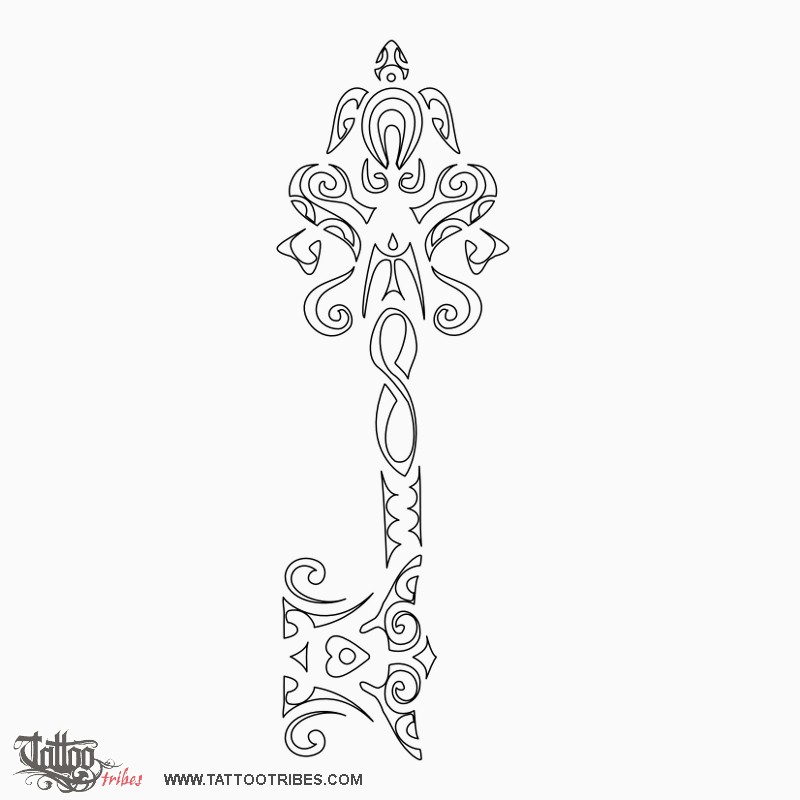 Stencil outline of Passe-partout, The key to happyness downloadable hi-res tattoo stencil
