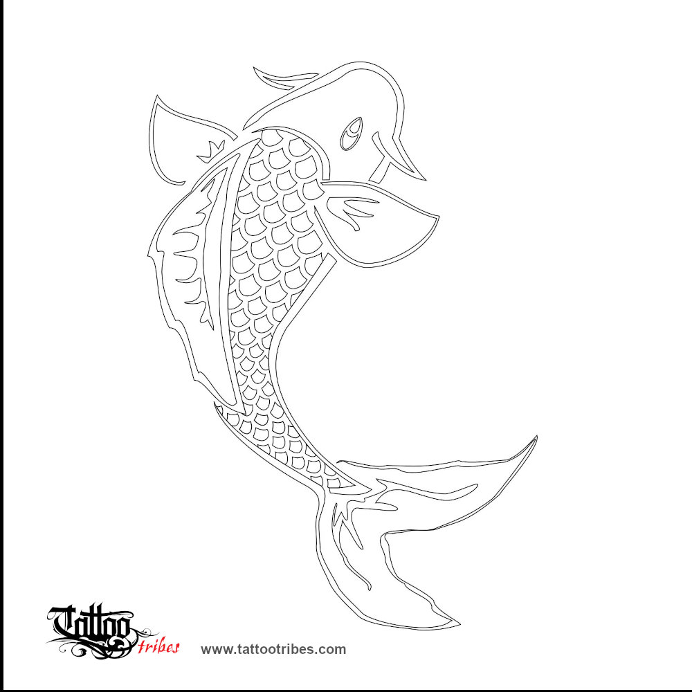 Stencil outline of Koi, To overcome difficulties downloadable hi-res tattoo stencil
