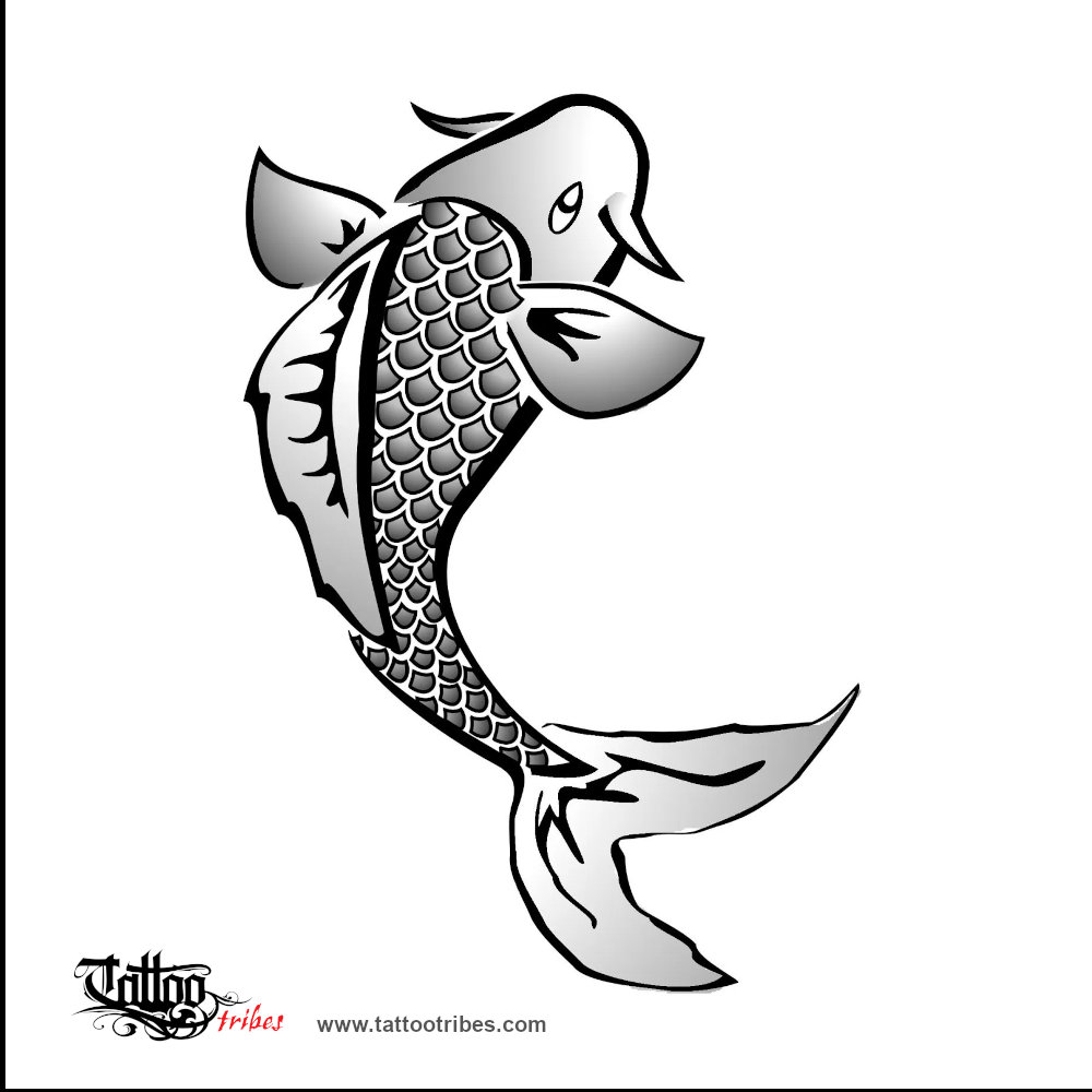 Tattoo image of Koi, To overcome difficulties downloadable hi-res tattoo flash design